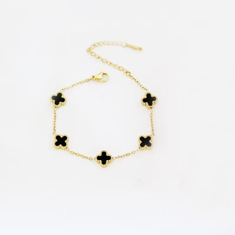 Titanium Steel 9mm Four-leaf Clover Mini Bracelet with Natural White Mother-of-pearl Flower Non-fading Women's Bracelet