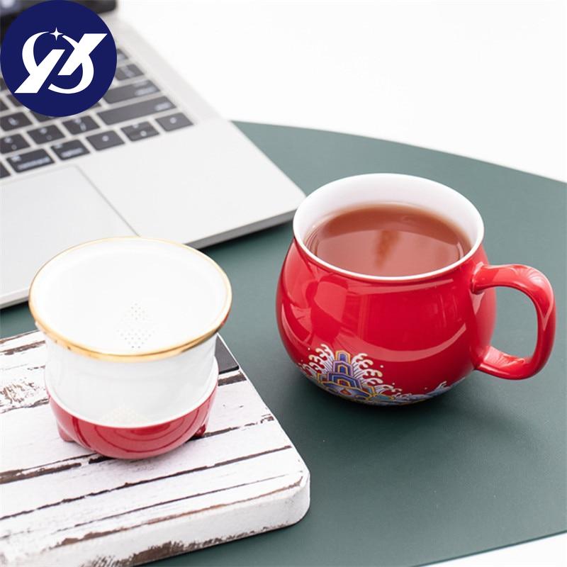 Ceramic Teacup with Infuser and Lid Portable Travel Coffee Cup with Filter and Bag 320ML