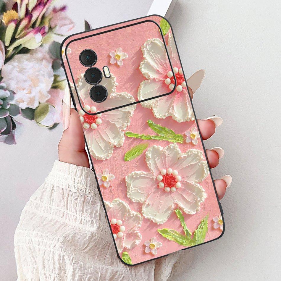 For Tecno Spark 8 Pro 8T 8P Elegant Floral Cat Phone Case For Tecno Spark8 8T 8P 8Pro Black Silicone Soft TPU Cases Bumpers