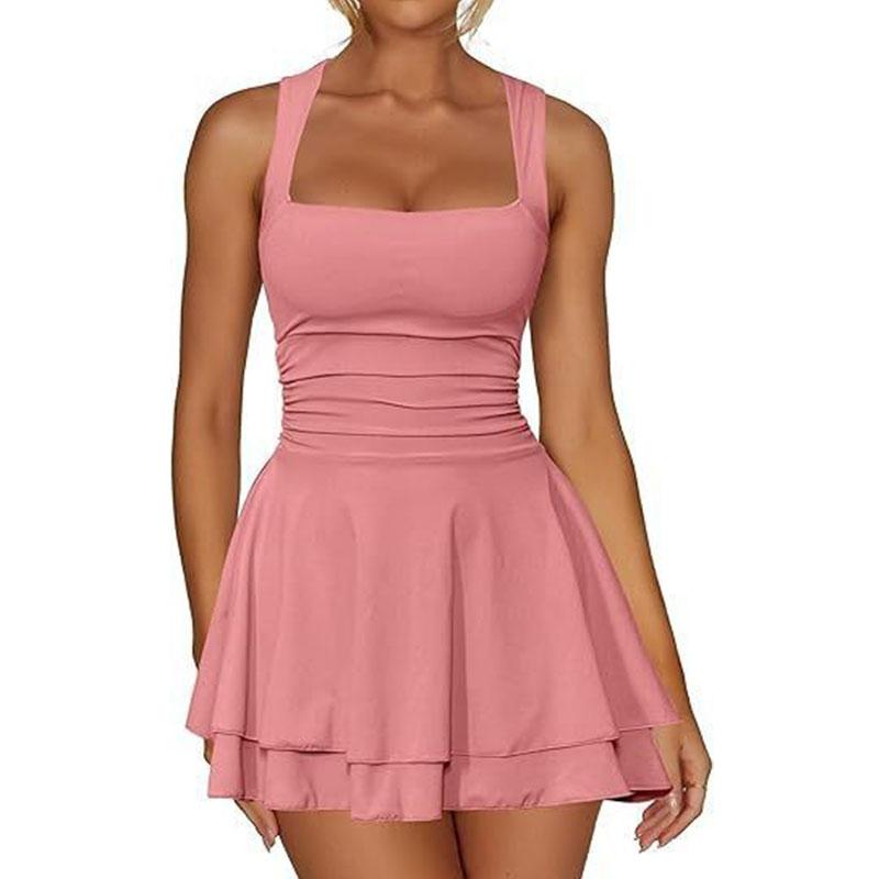 Summer Sexy Halter Dress Elegant Women's A-line High Waist Sleeveless Dress Mini Dress Short Skirt