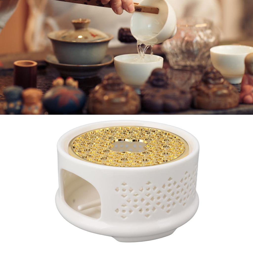 Teapot Warmer Tea Coffee Warmer Base Ceramic Heater with Spoon Lid and Candle Holder