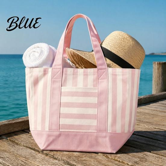 Sac fourre-tout élégant en toile rayée Réutilisable pour les courses Grande capacité Poche avant Sac à bandoulière pour le shopping Pique-nique Trajets Quotidien