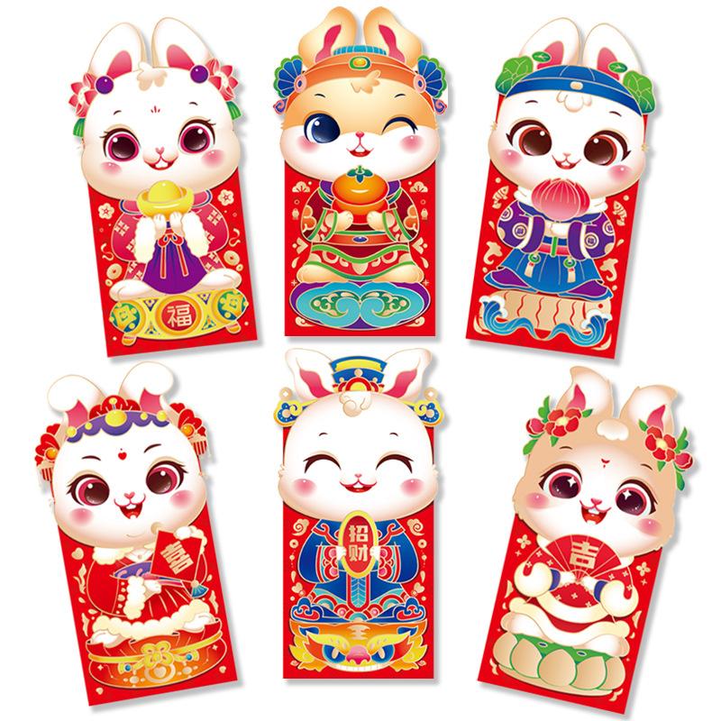 12KS Čínské červené obálky Čínský Nový rok Králík Rok Šťastné Peníze Obálky Červené kapsy Jarní festival Hong Bao Obálky