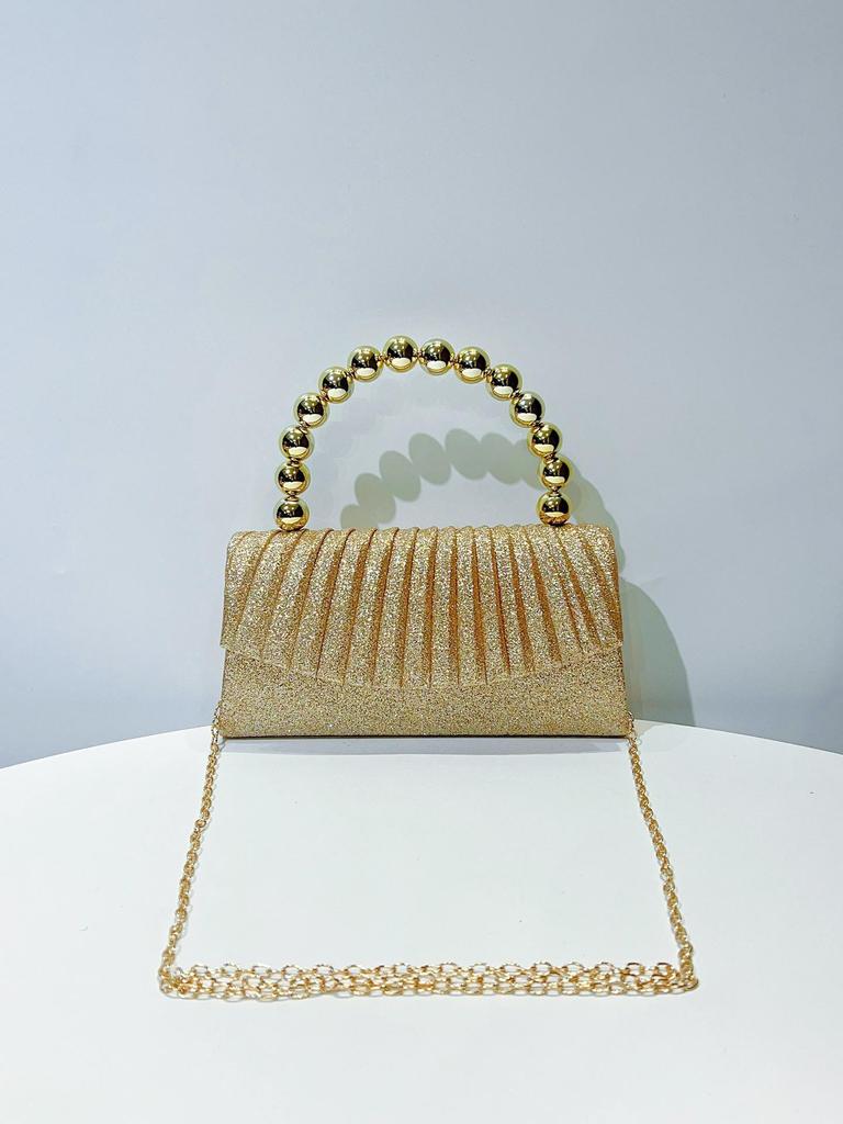 Sparkly Pleated Pearl Strand Clutch - Elegant Evening Bag