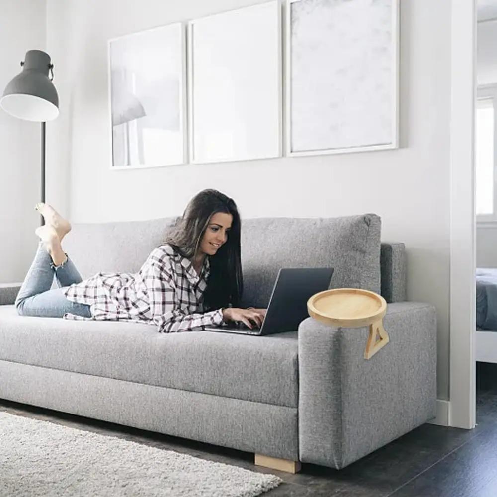 Sofa Tablett Tisch Sofalehne Clip-On Tablett Natürliches Kiefernholz Sofa Praktisches TV Snack Tablett für Fernbedienung Getränke Lebensmittelhalter