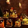 Garden Mini Miniatures Resin Craft Figurine Ornament Christmas Decoration Village House LED Light