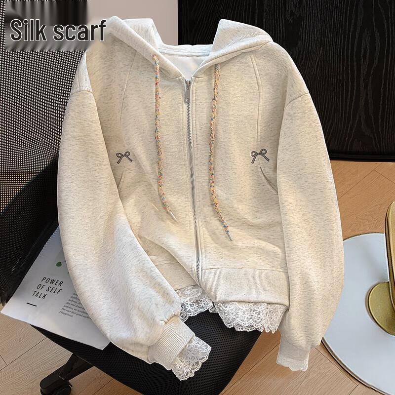 

Women s Lace Spliced Color-block Hooded Jacket One Size