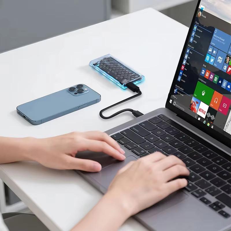 M.2 NVME/NGFF Dual Protocol SSD Enclosure Transparent Hard Drive Case USB3.2 Type-C RGB Light 10Gbps Enclosure SATA SSD Adapter