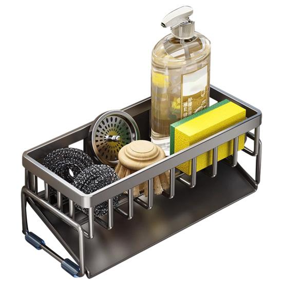 

Drain Rack Rustproof Carbon Steel Organizer with Detachable Drain Tray Storage Rack for Kitchen Sink Sponges Soap A сірий