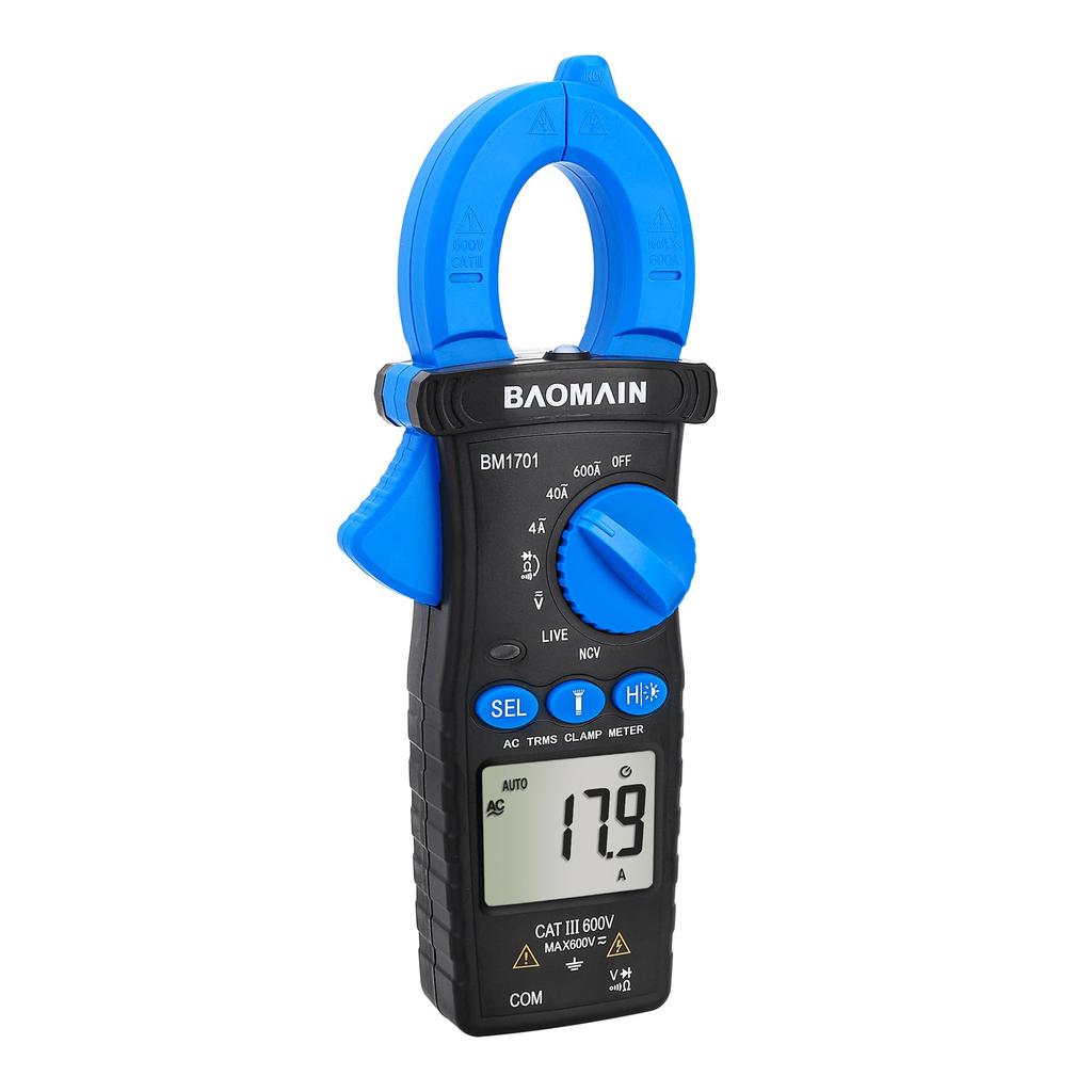 BAOMAIN - Digital Clamp Meter, 4000 Count Multimeter, Measures 4A/40A/600A AC Current, AC/DC Voltage, Resistance, Diode, Continuity, NCV, Wire Test, B