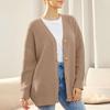 Damen-Strickjacke vorne, übergroßer Knopf, leichter Pullover, V-Ausschnitt, lockere Strickjacke, Strickjacke