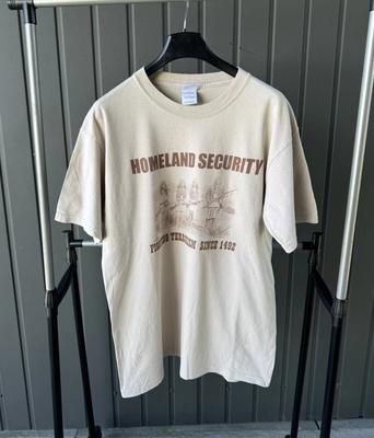 Vintage Homeland Security T Shirt Native Americans Humor Y2k 1492
