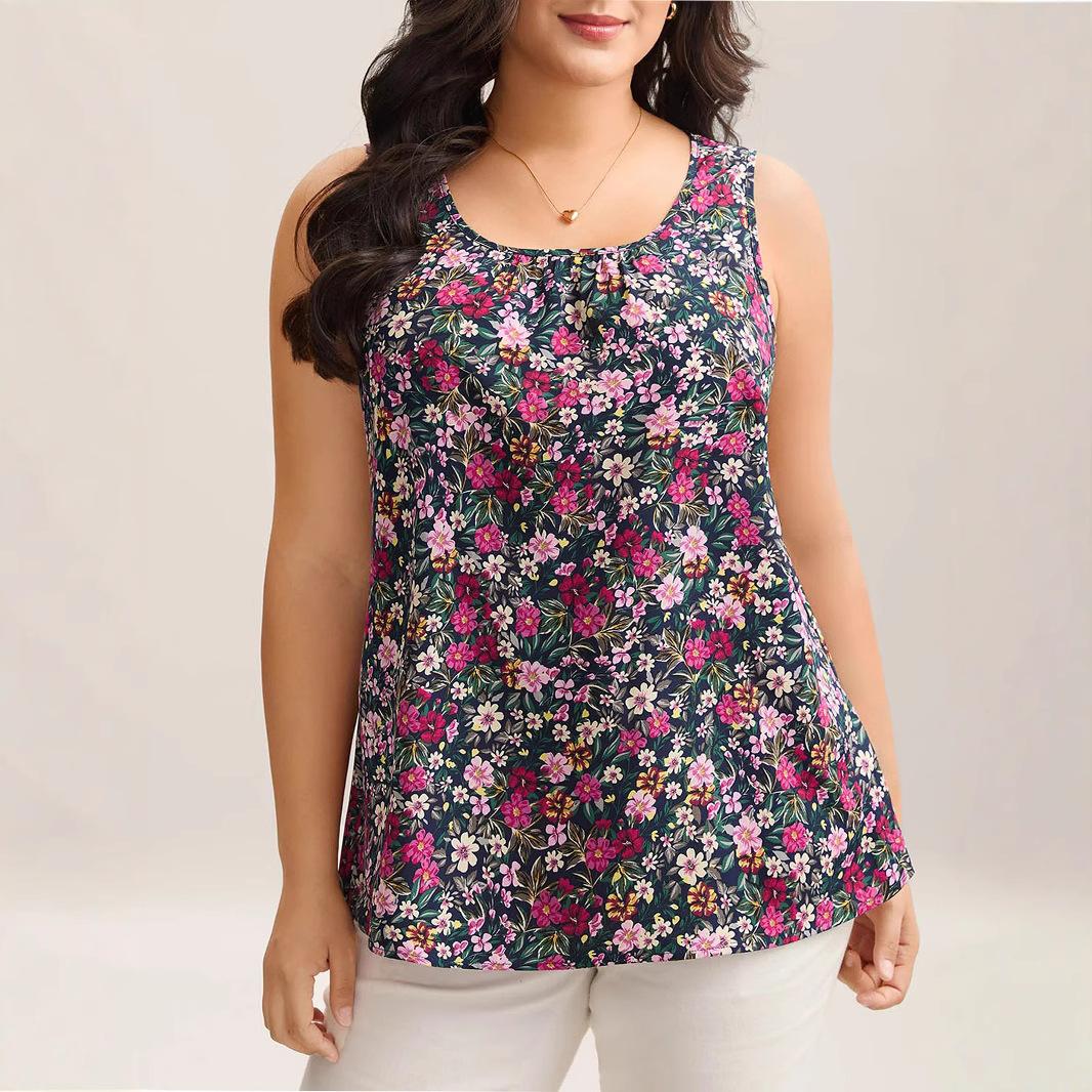 

Women s Summer Vest Print Sleeveless Round Neck Floral Bohemian Casual Loose Vest M чёрный