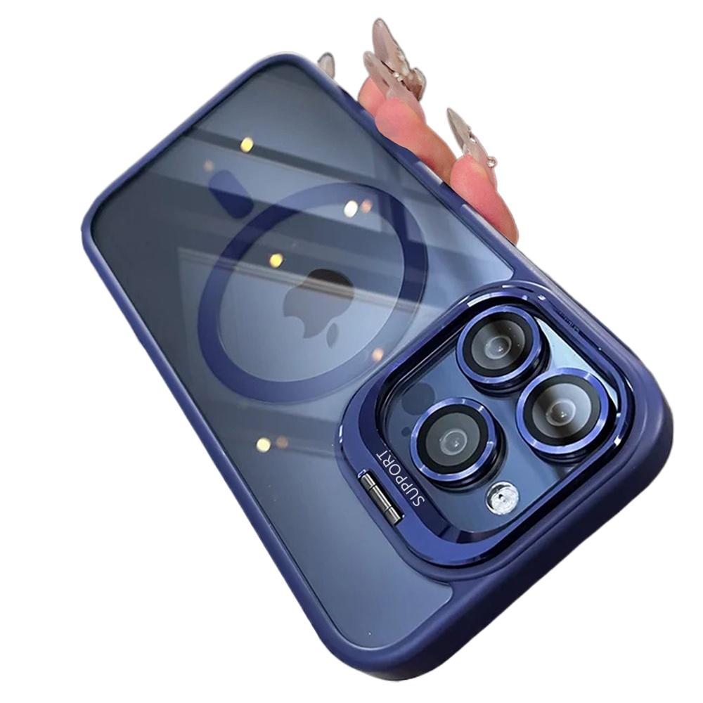 Luxury Magnetic Shockproof Phone Case For iPhone 16 15 14 13 12 11 Pro Max For Magsafe Funda Stand Glass Lens Protector Cover