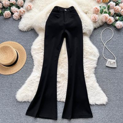 Calças Flare Retro Casuais de Outono e Inverno, Cintura Alta, Caimento Fino, Pernas Largas, para Usar por Baixo