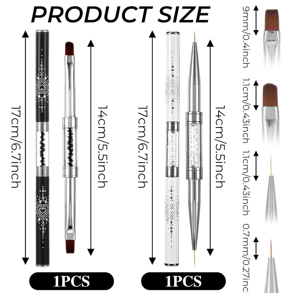 2 Pcs Gel Builder Brush, Double Ended Nail Art Brushes Hard Gel Brush French Manicure Brushes with Transparent Pen Box for Home DIY Salon Design