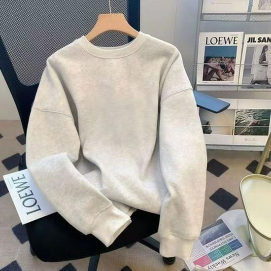 2025 Unisex Retro Round Neck Sweatshirt - Solid Color, Casual American Style M (recommended for 80-105 jin)