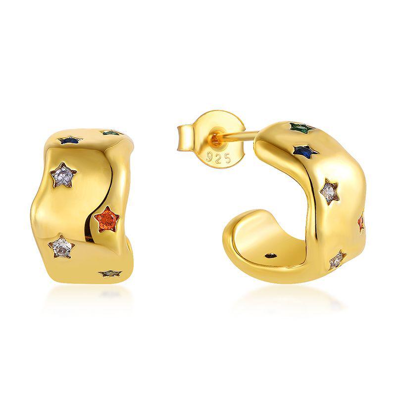 High-End Geometric Star Earrings: Chic C-Shaped Studs for Women in Light Luxury Style