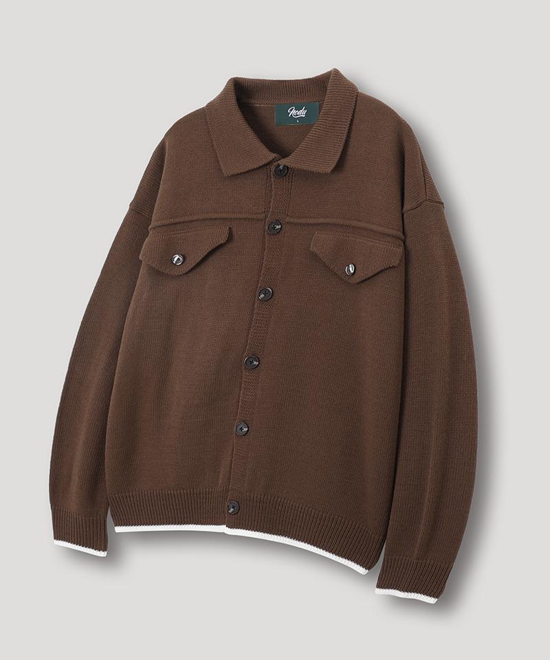 Nodu Collar Pocket Knit Jacket Cardigan [Brown]