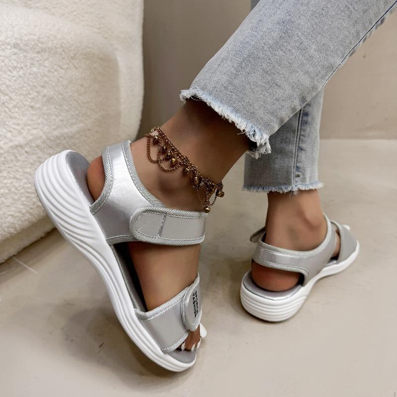 Beach Sandals Women's Summer Ladies Mesh Wedge Heel Large Size Casual Velcro Sports Sandals