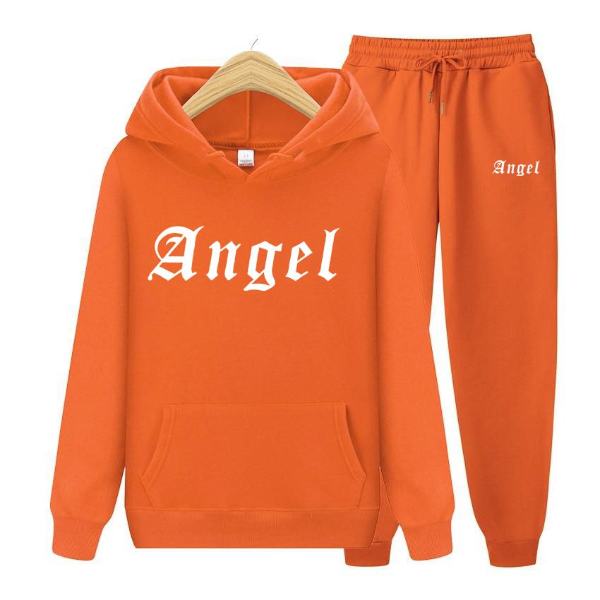 Damer Langermet Hettegenser Sett Angel Kreativitet Bokstavtrykk Mote genser Nyhet Skulderfall Klær Hette