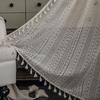 Cotton Crochet Lace Window Curtain Panel With Tassels Rod Pocket Semi Sheer Hollow Curtains For Bedroom Living Room