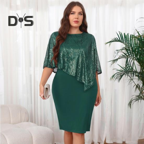 Ärmelloses Damen-Umhangkleid mit Paillettenbesatz Übergroßes Pailletten-Bodycon-Bleistiftkleid Damen Abend-Midikleid