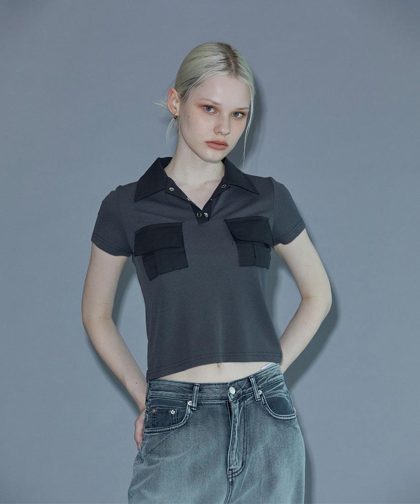 PINBLACK Flap Pocket Short Sleeve T-Shirt Gray