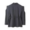 Women's Fashion Padded Shoulder Suit Jacket with Tie-Waist