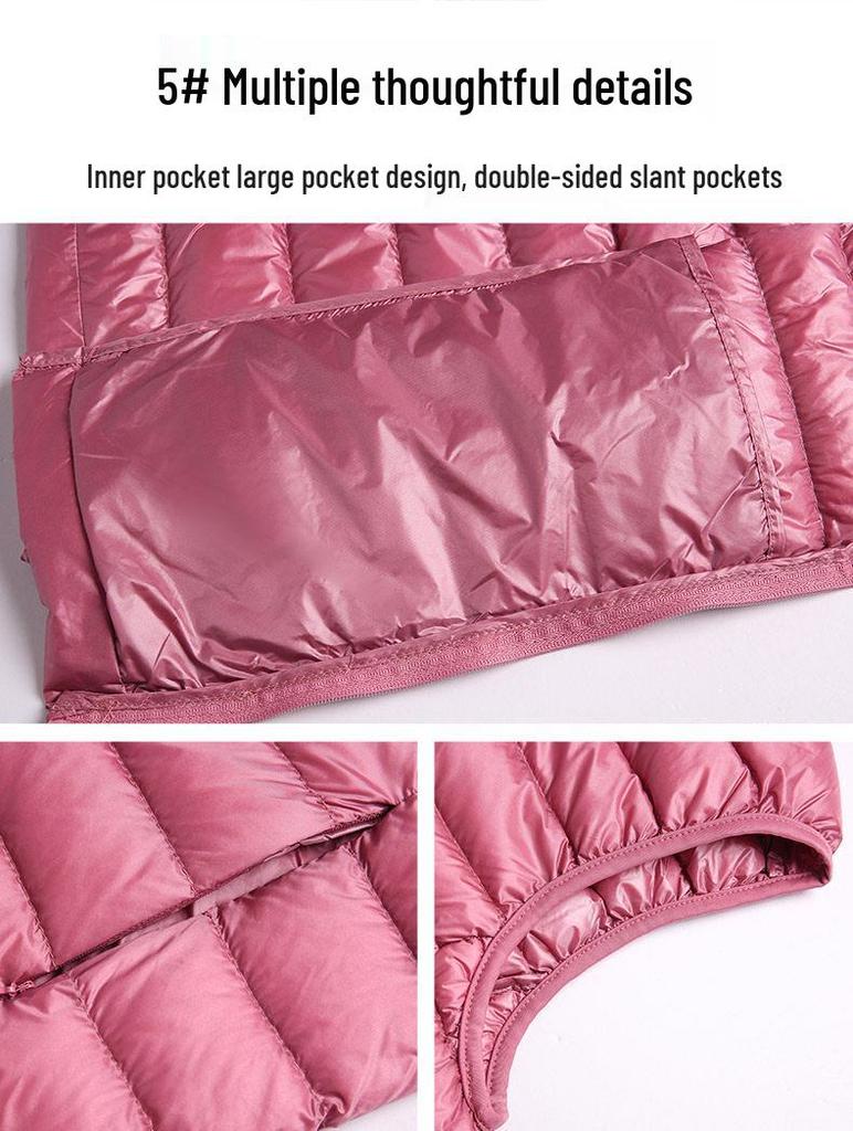 Women's Slim-Fit Lightweight Down Vest - Short Stand-Up Collar, Plus Size, Autumn/Winter 2025
