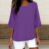 Women's Fashion Solid Color Casual T-Shirt Seven Sleeve Round Neck Cotton Top