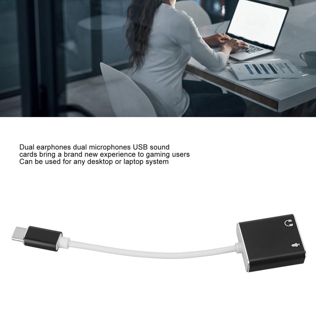 USB C Microphone Adapter Type C Sound Card 7.1 Channel USB External Sound Card Type C To 3.5mm Headphone Jack Adapter