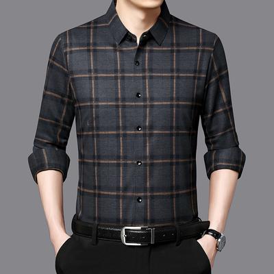Sonbahar Yeni Polo Yaka Erkek Sonbahar ve Kış Vahşi Moda Uzun Kollu Ekose Dikişsiz Gömlek