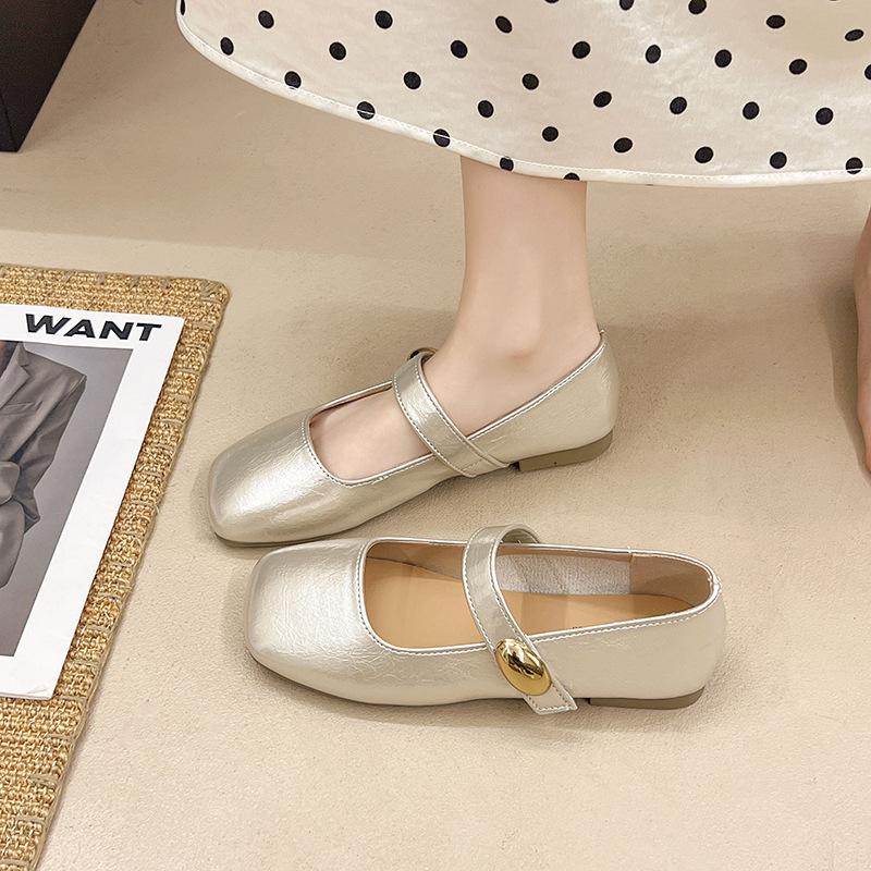 Square Head Mary Jane Shoes Women's Summer New Spring Shallow Mouth Soft Sole Small Leather Shoes Low Heel Flat Sole Single Shoes Women