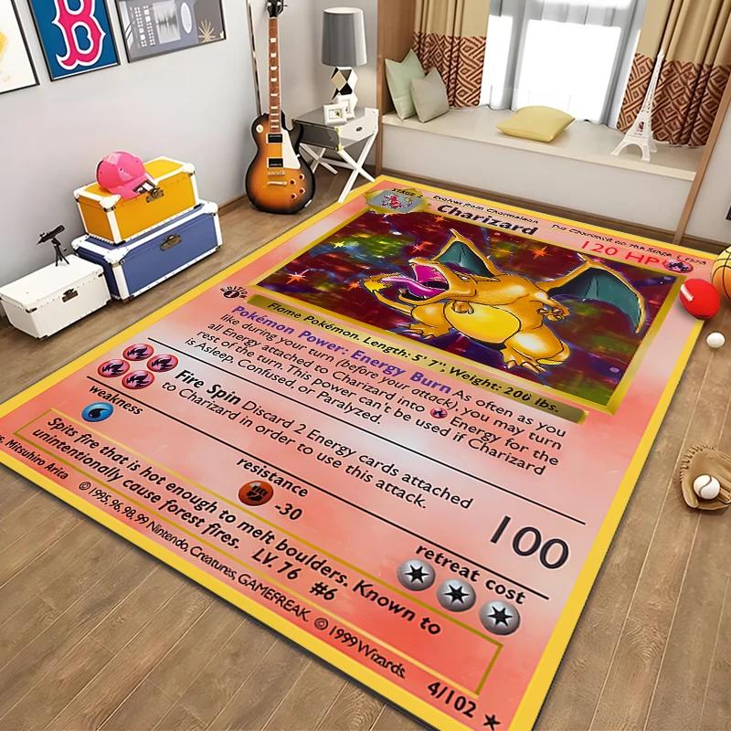 Japanese Anime Pokemon Charizard Card Pattern Rug for Bedroom Living Room Non-slip Exquisite Home Decor,Washable Rug Potdemiel
