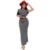 811 European-American Striped Backless Top & Slim Midi Skirt Set