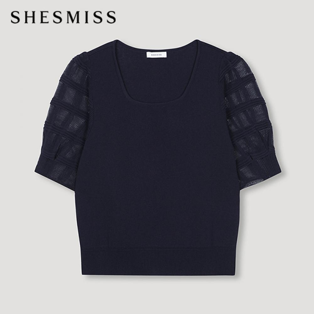 

She S miSS Crochet Sleeve Square Neck Knit SSkpon22040 Dn DARK NAVY/55