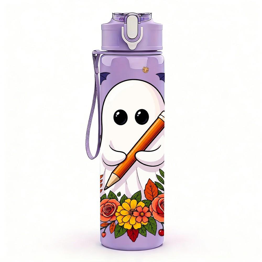 1PC Autumn Leaf Girl Character Print 750ml Color Plastic Sports Water Bottle Leakproof Flip Straw Lid Suitable for Sports Office Home Use