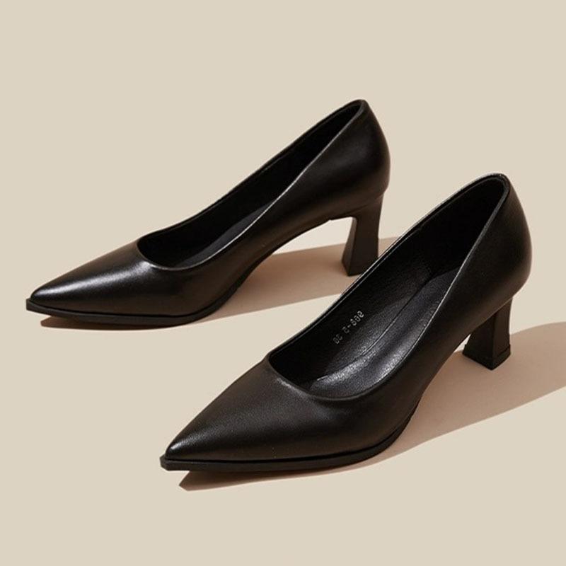 Work Shoes Women's Black Professional Temperament Long Station Soft Sole Comfortable Work Shoes Soft Leather Not Tired Feet High Heels Flight Attenda