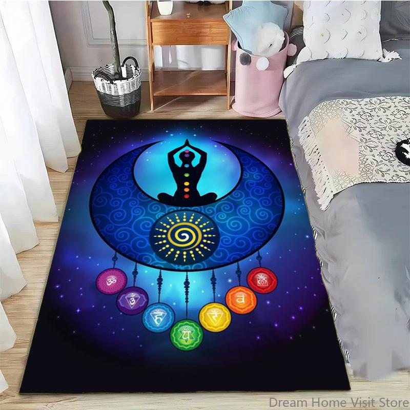 Rainbow 7 Chakra Mandala Bohemia Area Rug,Carpet Rug for Living Room Bedroom Sofa Doormat Decor,Yoga Soft Non-slip Floor Rugs