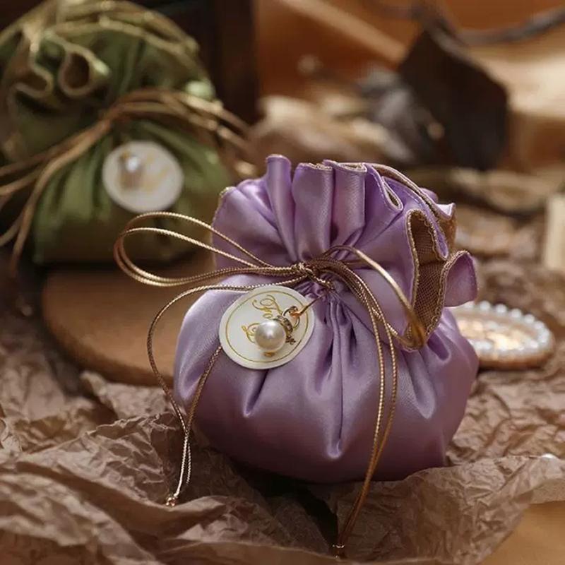10Pcs Luxury Packing Drawstring Velvet Pouch Silk Gift Bag For Jewelry Wedding Candy Boxes With Pearl String Decor Favors Bags