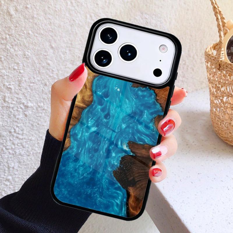 Wood Resin Marble Phone Case For iPhone 17 Air 16 15 14 13 12 11 Pro Max Plus