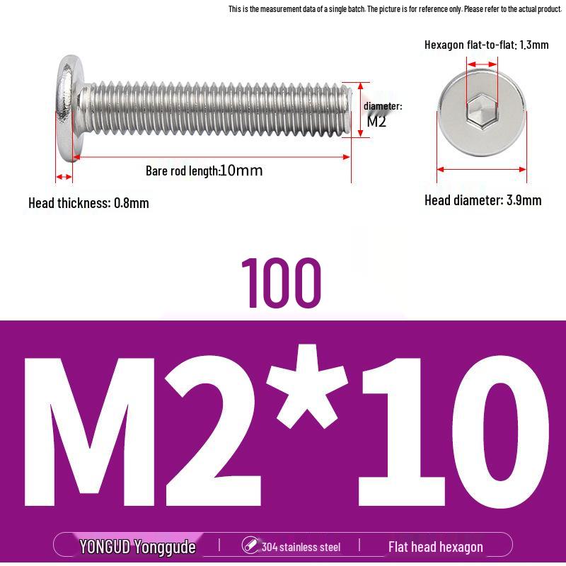 304 Stainless Steel Ultra-Thin Flat Head Hex Socket Bolt, M2-M12