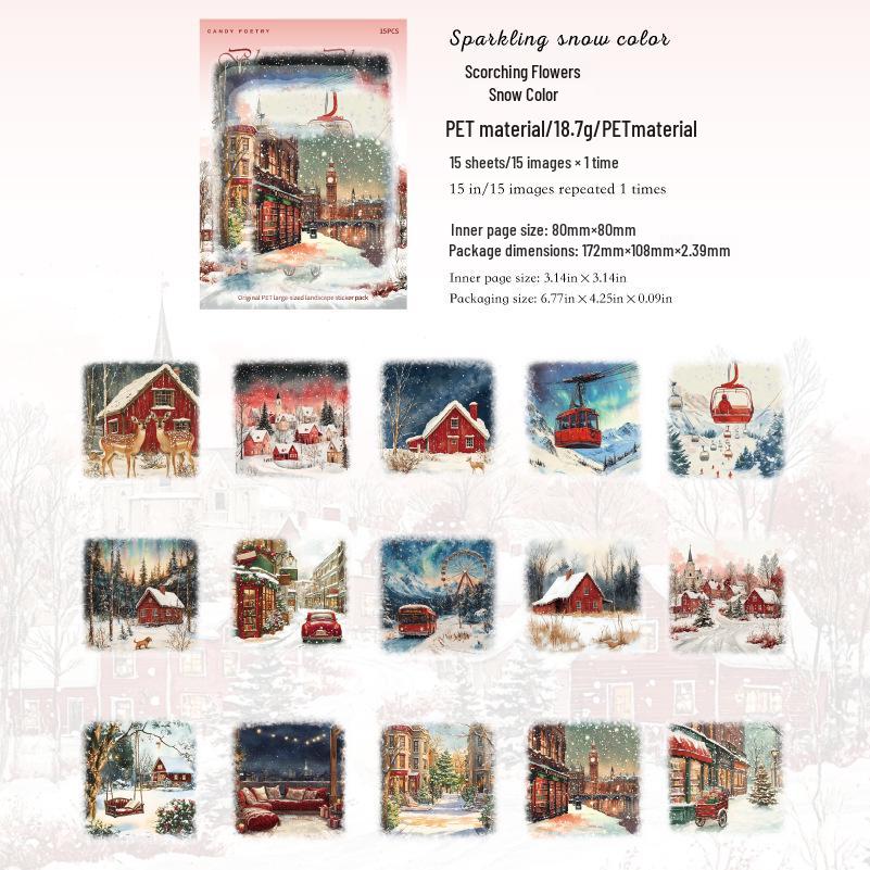 Snow Realm Poems: Winter Scenery White Ink Sticker Pack, 6 Designs