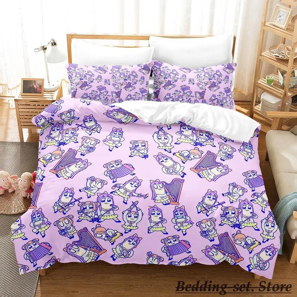 Pop Team Epic Bedding Set Single Twin Full Queen King Size Bed Set Aldult Kid Bedroom Duvetcover Sets Anime Parure De Lit Bed