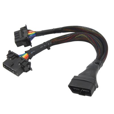 1 V 2 OBD2 Prodlužovací kabel 16pinový 30cm délka Samec na Dvojitý Samice Diagnostický Adaptérový kabel