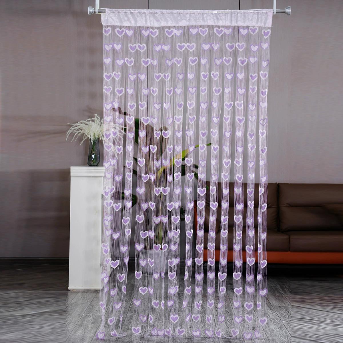 

100*200см Кисточка Двухцветная Штора в форме сердца Романтичная Любящее сердце Струнная Полупрозрачная штора для дома Гостиная Спальня Штора фиолетовый