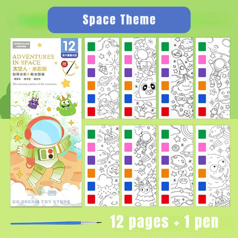 Kinder Tragbares Aquarellmalbuch Malen mit Wasserpinsel Gouache Graffiti Bild Ausmalen Zeichnen Spielzeug Kindergarten Geschenke