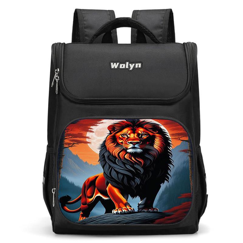 Spacious Lion-themed Backpack For Elementary School Kids Oxford Fabric Lightweight
