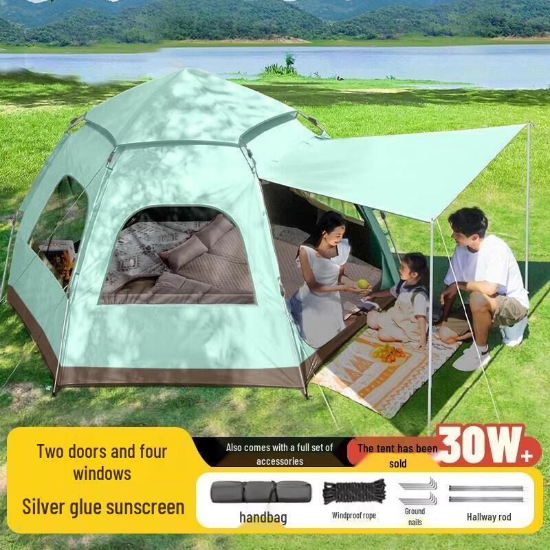 HANDUNYOU 3-4 Person Automatic Hexagonal Camping Tent